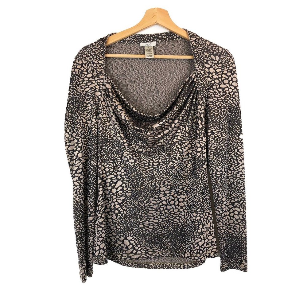 Cache Black Metallic Animal Print Patterned Boat Neck Blouse Shirt M